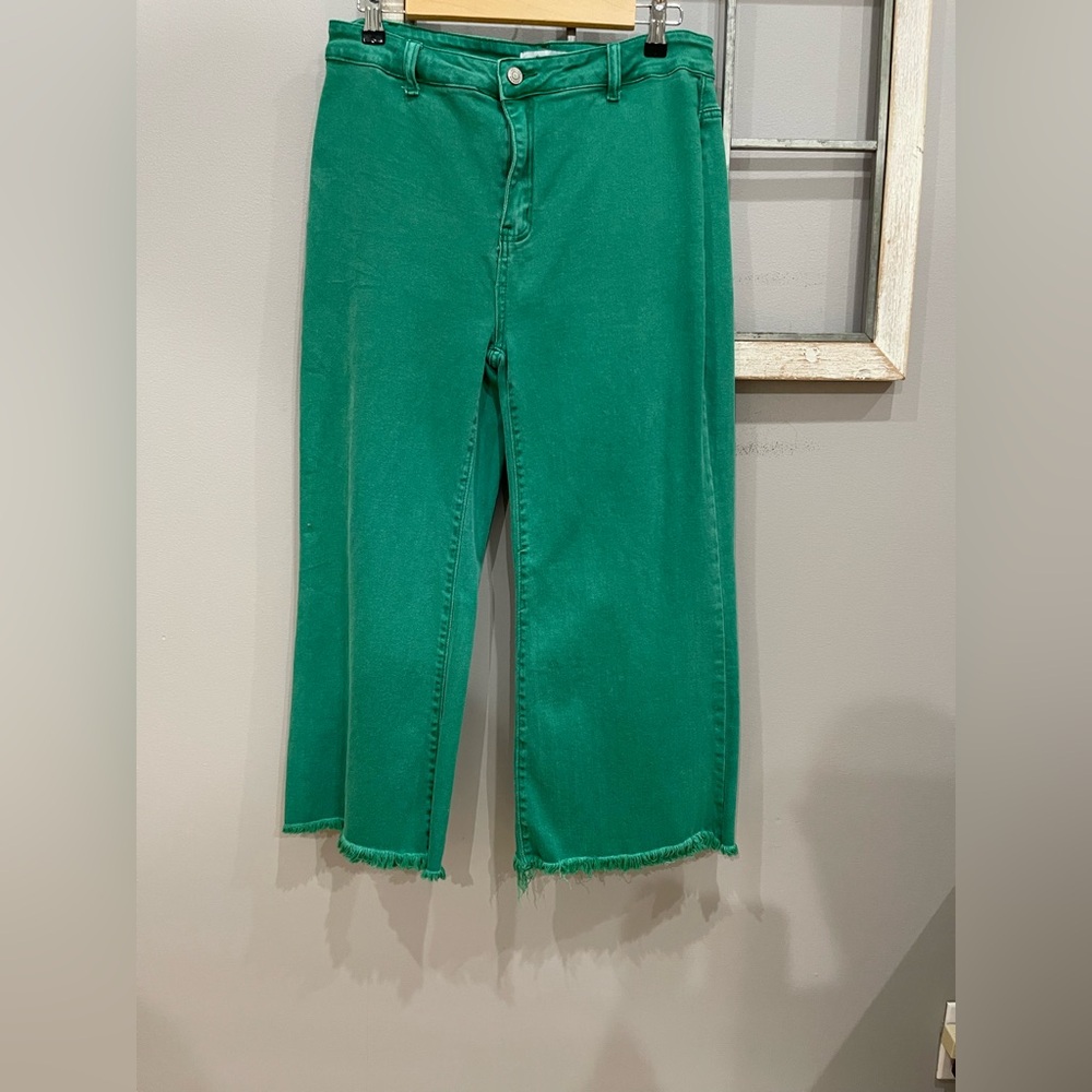 Zenana Outfitters Green Flare Wide Leg Jeans